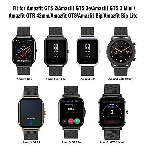 Correa para Amazfit GTS Pulsera, Hatolove 20mm Malla de Acero Inoxidable Reemplazar Banda Pulsera para Amazfit GTR 42mm/Amazfit GTS/GTS 2/2 Mini/2e/Amazfit Bip/Bip Lite/Bip S/Bip U/U Pro/Bip S Lite