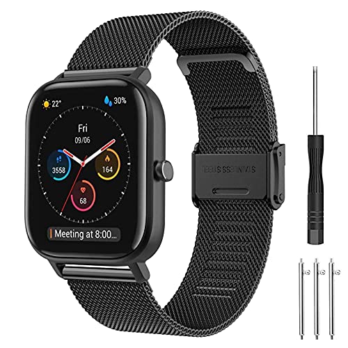 Correa para Amazfit GTS Pulsera, Hatolove 20mm Malla de Acero Inoxidable Reemplazar Banda Pulsera para Amazfit GTR 42mm/Amazfit GTS/GTS 2/2 Mini/2e/Amazfit Bip/Bip Lite/Bip S/Bip U/U Pro/Bip S Lite