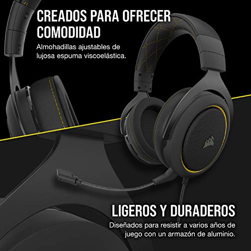 Corsair HS60 PRO Surround Auriculares para Juegos (7.1 Sonido envolvente, Espuma viscoelástica almohadillas, Unidireccional micrófono, Compatible con PC, PS4, Xbox One, Switch y móviles), Amarillo