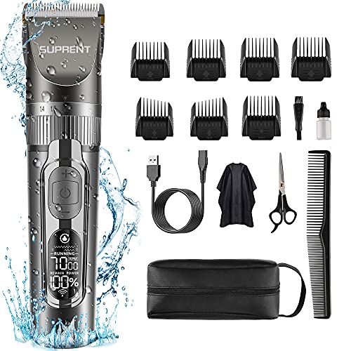 Cortapelos para hombres, , SUPRENT Kit de corte de pelo inalámbrico impermeable, Profesional de pelo Trimmer con Titanio & hoja de cerámica, 5 configuraciones de velocidad ajustables & Pantalla LCD