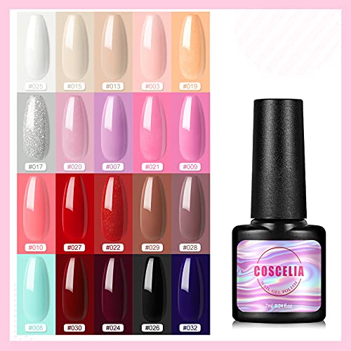 COSCELIA kit Uñas Semipermanentes de 20 Colores de 7ml, 36W LED/U-V Lampara Manicura Semipermanente Kit, Uñas de Gel Kit Complete Base Coat y Top Coat Accesorios para Manicura y Pedicura