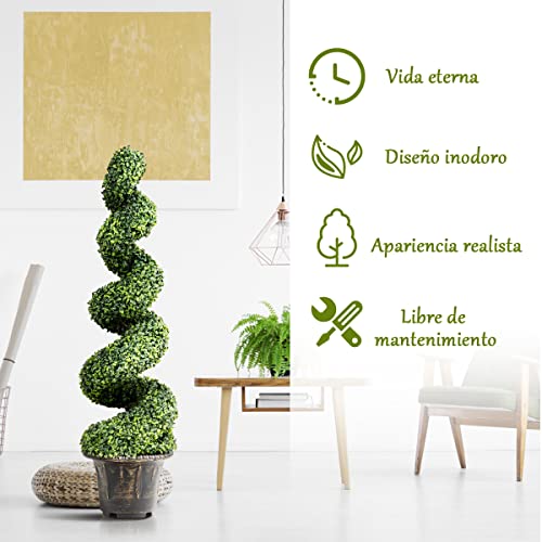 COSTWAY 1/2 Bojes de Espiral Artificiales 120 cm, Árbol Falso con Hojas Realísticas y Maceta, Árbol de Boj Falso para Interior y Exterior (2 Piezas)