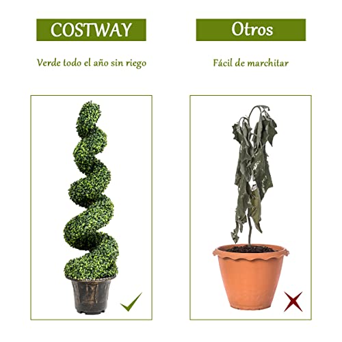 COSTWAY 1/2 Bojes de Espiral Artificiales 120 cm, Árbol Falso con Hojas Realísticas y Maceta, Árbol de Boj Falso para Interior y Exterior (2 Piezas)