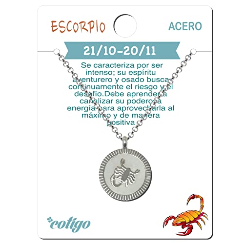 cotigo Collar Zodiaco Acero Inoxidable con Nácar hermosa Tarjeta Significado Signo Zodiacal Colgante Horóscopo Escorpio Para mujer o Hombre Regalo Cumpleaños Día de madre San Valentín (Escorpio)