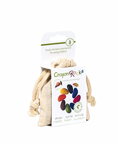 Crayon Rocks - Lápices de colores Soya para niños - no tóxicos [estimulante el mango de lápiz] - tiza duradera en una bolsa de muselina - 8, 16 o 32 colores naturales encerables - dibuje en papel y tela (8(Ocho) Lapices)