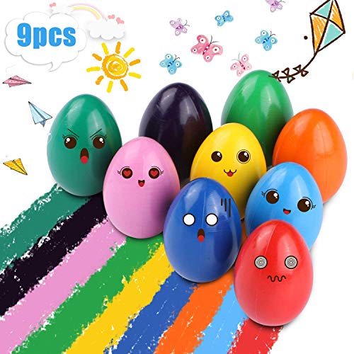 Crayones para Niños Pequeños, 9 Colores Surtidos Crayones Seguro y Lápices de Pintura Lavables Juguetes, para Niños y Niñas Regalo de Pascua (Forma Huevo)