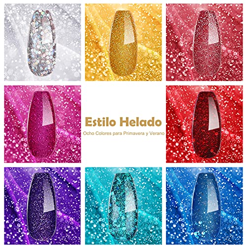 Creamify Esmaltes Semipermanentes de Uñas en Gel UV LED -8 Colores Esmaltes de Uñas en Gel 8pcs Kit de Esmaltes de Uñas 8ml (Serie de la reina de la fiesta brillante)