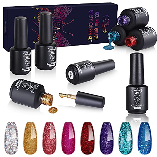 Creamify Esmaltes Semipermanentes de Uñas en Gel UV LED -8 Colores Esmaltes de Uñas en Gel 8pcs Kit de Esmaltes de Uñas 8ml (Serie de la reina de la fiesta brillante)