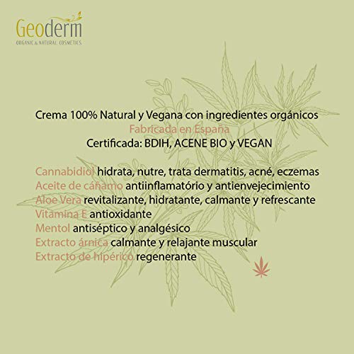 Crema de Cáñamo, CDB+ arníca+hipérico+aloe vera+mentol, Ayuda a aliviar el dolor de Músculos y Articulaciones- Ingredientes 100% naturales y BIO- apta para veganos – 100 Ml