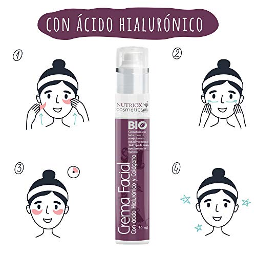 Crema Hidratante Facial Mujer 50ml| Crema Facial con Acido Hialurónico Puro ORGÁNICA | Crema Antiarrugas para Mujer con Aloe Vera y Rosa Mosqueta| Aquisana