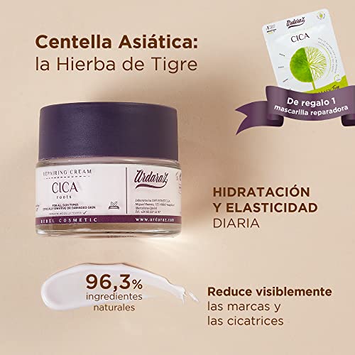 Crema Hidratante Facial mujer Reparadora con Cica (Centella Asiatica). Crema facial con 96.70% de ingredientes naturales que Hidratan y Reducen Rojeces e Irritaciones de la piel Ardaraz