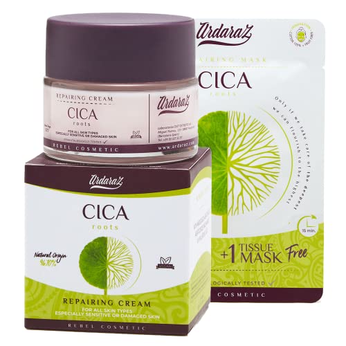 Crema Hidratante Facial mujer Reparadora con Cica (Centella Asiatica). Crema facial con 96.70% de ingredientes naturales que Hidratan y Reducen Rojeces e Irritaciones de la piel Ardaraz