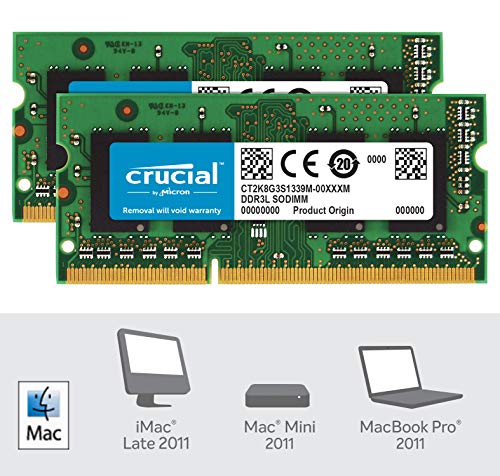 Crucial CT2K8G3S1339M - Kit de Memoria para Mac de 16 GB (8 GB x 2, DDR3/DDR3L, 1333 MT/s, PC3-10600, SODIMM, 240-Pines)