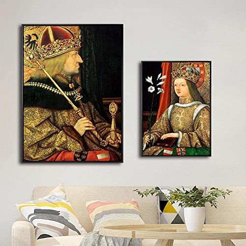 Cuadros de pared 2 piezas 60x80 cm Pintura sin marco Pintura Emperador y emperatriz Hans Burgkmair Sala de estar Pintura en lienzo moderna Decoración para el hogar