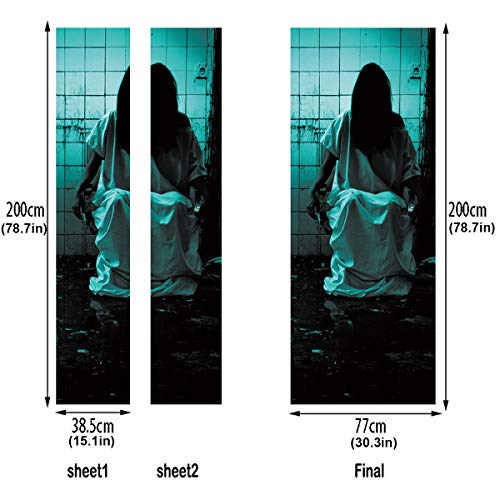 Cubiertas De Puerta De Halloween, PVC Decoración De Puerta De Halloween Fantasma Femenino En Las Ruinas Extraíble Decoraciones Pegatinas De Puerta Para Decoraciones De Ventanas De Puertas De Casa