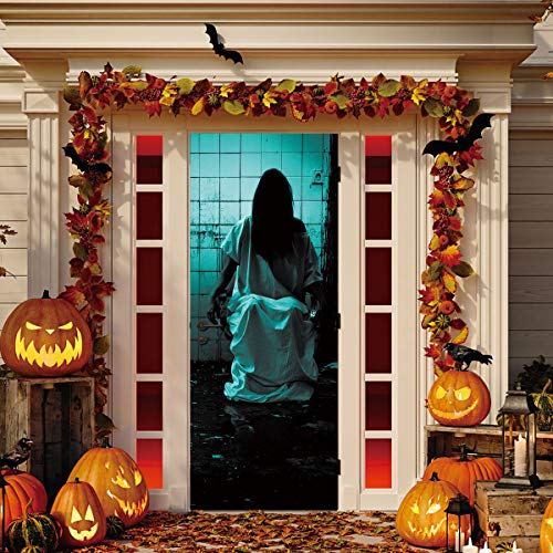 Cubiertas De Puerta De Halloween, PVC Decoración De Puerta De Halloween Fantasma Femenino En Las Ruinas Extraíble Decoraciones Pegatinas De Puerta Para Decoraciones De Ventanas De Puertas De Casa