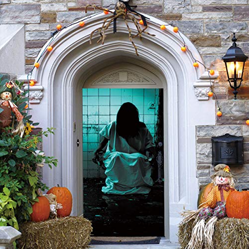 Cubiertas De Puerta De Halloween, PVC Decoración De Puerta De Halloween Fantasma Femenino En Las Ruinas Extraíble Decoraciones Pegatinas De Puerta Para Decoraciones De Ventanas De Puertas De Casa