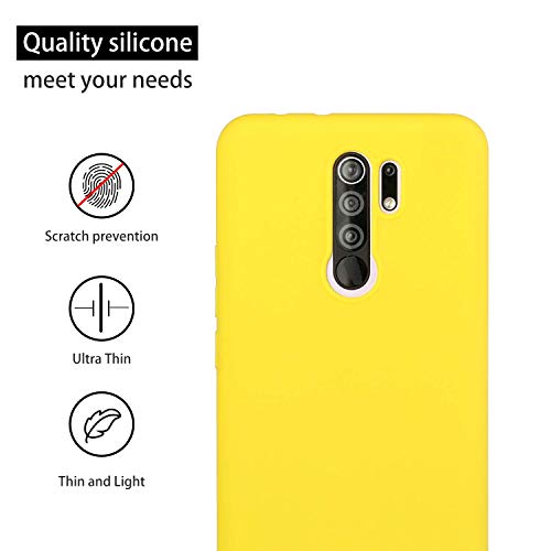 CUZZCASE Funda para Xiaomi Redmi 9+{Protector de Pantalla de Vidrio Templado} Carcasa Silicona Suave Gel Rasguño y Resistente Teléfono Móvil Cover-Amarillo