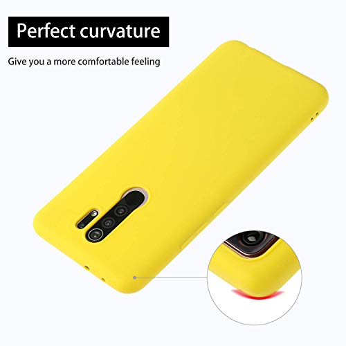 CUZZCASE Funda para Xiaomi Redmi 9+{Protector de Pantalla de Vidrio Templado} Carcasa Silicona Suave Gel Rasguño y Resistente Teléfono Móvil Cover-Amarillo