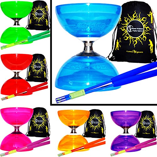 Cyclone QUARTZ II Diabolo Set - PRO Diabolo Triple Roulement A Bille + Des Diablo Baguettes en FIBER et Ficelle + Diabolos Sac de Transport. (Bleu Diabolo/Bleu Baguettes) by Juggle Dream