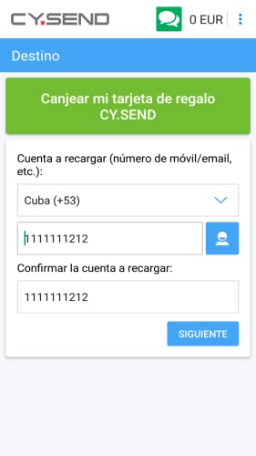 CY.SEND recarga en línea