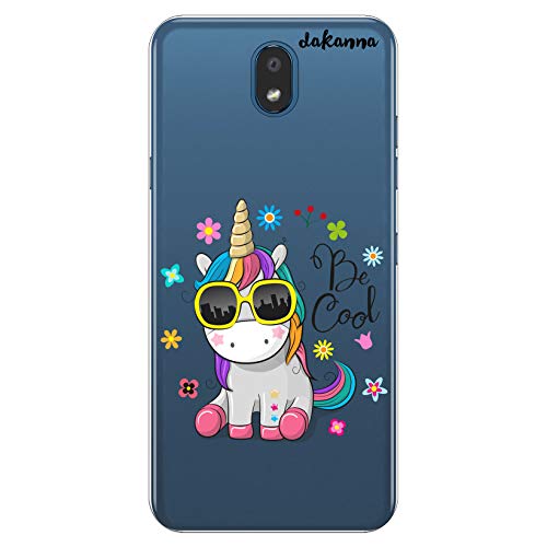 dakanna Funda Compatible con [LG K30] de Silicona Flexible, Dibujo Diseño [Unicornio con Gafas Frase: Be Cool], Color [Fondo Transparente] Carcasa Case Cover de Gel TPU para Smartphone