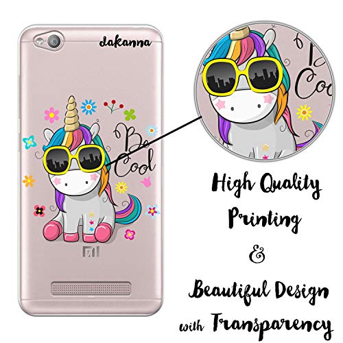 dakanna Funda para Xiaomi Redmi 4A | Unicornio con Gafas Frase: Be Cool | Carcasa de Gel Silicona Flexible | Fondo Transparente