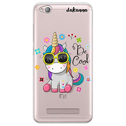 dakanna Funda para Xiaomi Redmi 4A | Unicornio con Gafas Frase: Be Cool | Carcasa de Gel Silicona Flexible | Fondo Transparente