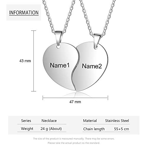 DaMei Collar de pareja de la amistad 2 Collar con nombre personalizado Rompecabezas en forma de corazón Colgante de BFF corazón roto Aniversario Día de San Valentín y Navidad Mejor amigo Regalo