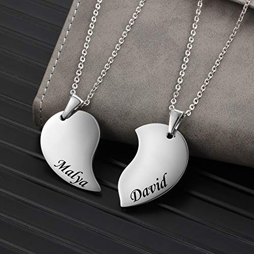 DaMei Collar de pareja de la amistad 2 Collar con nombre personalizado Rompecabezas en forma de corazón Colgante de BFF corazón roto Aniversario Día de San Valentín y Navidad Mejor amigo Regalo