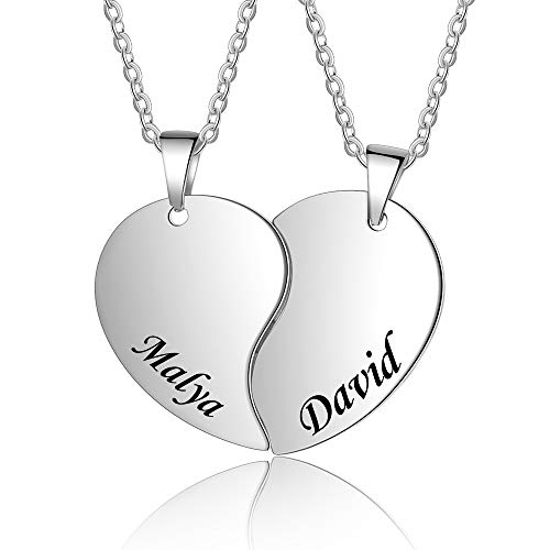 DaMei Collar de pareja de la amistad 2 Collar con nombre personalizado Rompecabezas en forma de corazón Colgante de BFF corazón roto Aniversario Día de San Valentín y Navidad Mejor amigo Regalo