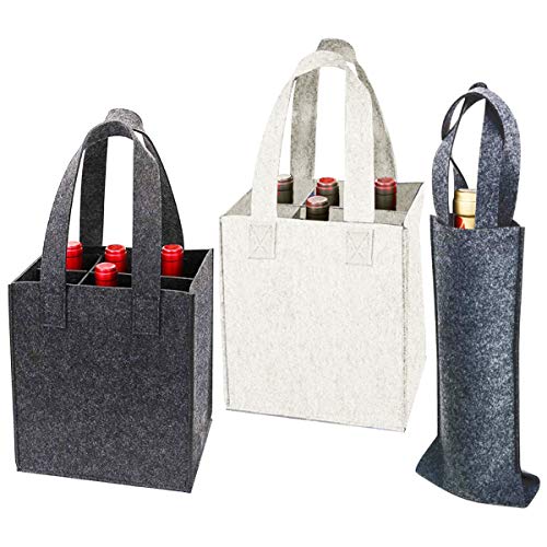 dancepandas Bolsa Portabotellas 3PCS Bolsa Botella Vino Bolsa Fieltro con Paredes Divisorias Bolsa de Bebida para Botellas de Cerveza y Ocasiones como Pícnics, Viajes y Fiestas, 3 Colores