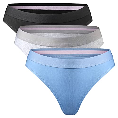 DANISH ENDURANCE Tanga Mujer en Algodón Orgánico Pack de 3 (Multicolor (1 x Negro, 1 x Gris, 1 x Azul), Small)