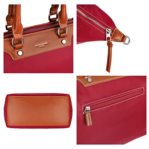 David Jones - Bolso Tote Nylon Mujer - Shopper Nailon Impermeable - Bolso de Mano Plegable - Bolso de Hombro Bandolera Gran Capacidad - Totalizador Shopping Bag - Viaje Playa Comprar Moda - Rojo