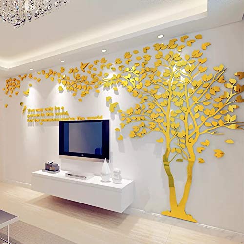 Decoración para el hogar Papel tapiz DIY Acrílico Espejo Etiqueta de la pared Árbol Sala de estar TV Fondo Decoración de la pared Mural para el hogar Art-2464-gold left, M 1.3X2.5m