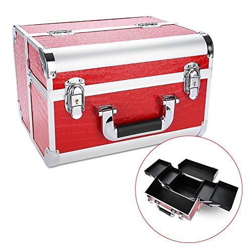 Dekaim Bolso cosmético, Tenedor de Almacenamiento de la Caja de la Caja cosmética del Bolso del Maquillaje de la Belleza del portátil sin Tirantes de Aluminio (Rojo)