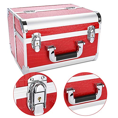 Dekaim Bolso cosmético, Tenedor de Almacenamiento de la Caja de la Caja cosmética del Bolso del Maquillaje de la Belleza del portátil sin Tirantes de Aluminio (Rojo)