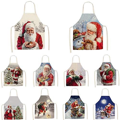 Delantal Cocina Baberos Delantal De Cocina Con Estampado De Papá Noel Delantales De Lino De Algodón Sin Mangas Para El Hogar Para Hombres Mujeres Accesorios Para Hornear 55 * 68Cm-13_55X68Cm_For_