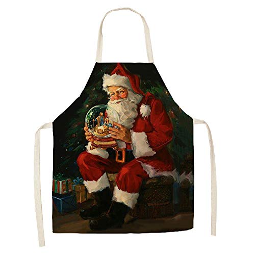 Delantal Cocina Baberos Delantal De Cocina Con Estampado De Papá Noel Delantales De Lino De Algodón Sin Mangas Para El Hogar Para Hombres Mujeres Accesorios Para Hornear 55 * 68Cm-13_55X68Cm_For_