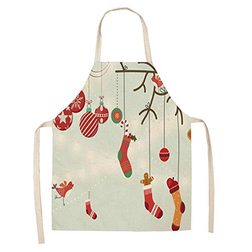 Delantal Cocina Baberos Delantales De Calcetín Con Estampado Navideño Delantales Delantales De Cocina Algodón Lino Cocina Casera Panadería Cafetería Accesorios De Limpieza-1_66X47Cm_For_Adult