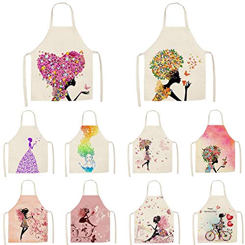 Delantal Cocina Baberos Delantales De Cocina Con Estampado De Flores Y Mariposas Para Mujer, Para Cocinar En Casa, Hornear, Cintura, Babero, Algodón, Lino, Delantal 55 * 68Cm-11_55X68Cm_For_Adult