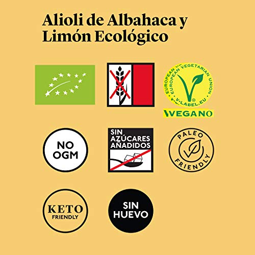 Delicious & Sons Alioli con Albahaca y Limón - Ecológico - Sin Huevo - Sin Transgénicos - Sin Gluten - Vegano - Sin Azúcares Añadidos - Apto para dietas Paleo y Keto - 180g