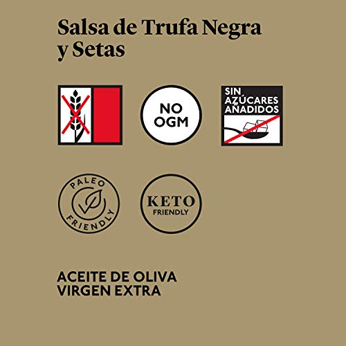 Delicious & Sons Salsa de Trufa Negra y Champiñones - Sin Transgénicos - Sin Gluten - Sin Azúcares Añadidos - Apto para dietas Paleo y Keto - Con Aceite de Oliva Virgen Extra 180g