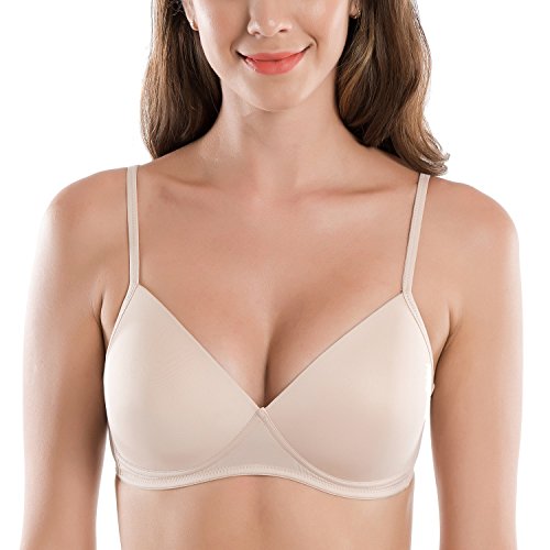 DELIMIRA - Sujetador Sin Aros Básico Liso Copa Blanda para Mujer Beige 90B