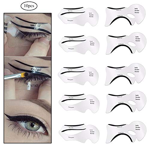 Delineador De Ojos 10pcs Ojo De Pez Gato De Cola De La Plantilla Modelos De Doble Ala Delineador Stencil Modelo Cejas Forjar Herramientas De La Plantilla De Tarjeta