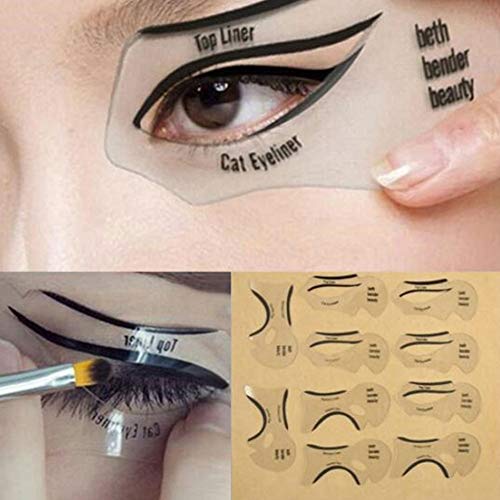 Delineador De Ojos 10pcs Ojo De Pez Gato De Cola De La Plantilla Modelos De Doble Ala Delineador Stencil Modelo Cejas Forjar Herramientas De La Plantilla De Tarjeta