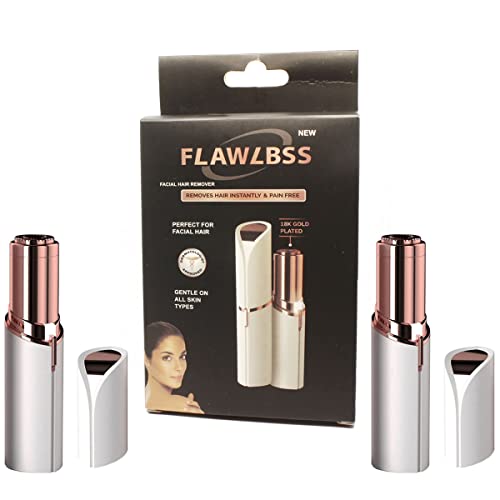 Depiladora Facial para Mujer de Viaje 2 en 1 | Eliminador Vello Facial Flawless Sin Dolor | Ideal para Depilar el Vello de Cejas, Nariz y Labios | Afeitadora Eléctrica de Bolsillo con Luz LED (2Uds)