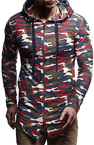 Deportiva Chaqueta Hombre Primavera Otoño Color Sólido Ajustado Bifurcado Dobladillo Hombre Chaqueta Urbano Tendencia Moda Cárdigan Con Cremallera Longitud Media Sudadera Capucha E-Multicolor1 XXL