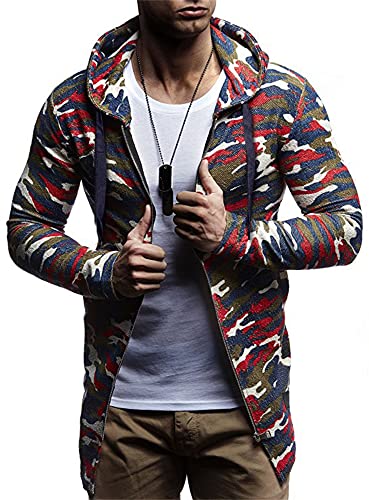 Deportiva Chaqueta Hombre Primavera Otoño Color Sólido Ajustado Bifurcado Dobladillo Hombre Chaqueta Urbano Tendencia Moda Cárdigan Con Cremallera Longitud Media Sudadera Capucha E-Multicolor1 XXL