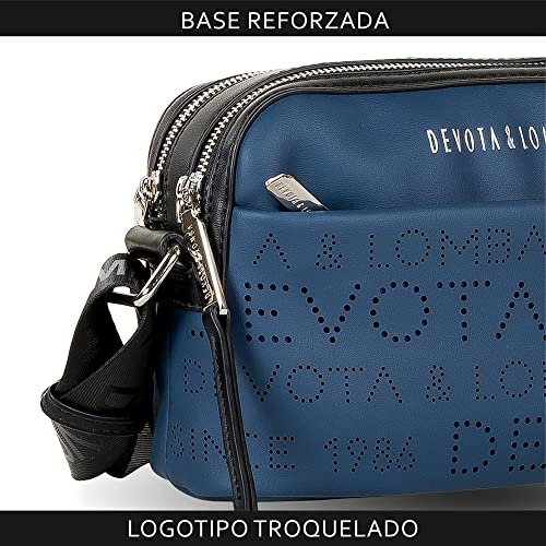 Devota Lomba Bolso Bandolera Mujer. Bolsos de Mujer Bandolera. Bolso Calidad. Doble Cremallera. Impermeable. Idea Regalo. 14 x 23 x 8 cm. Since 217951-06. Color Azul